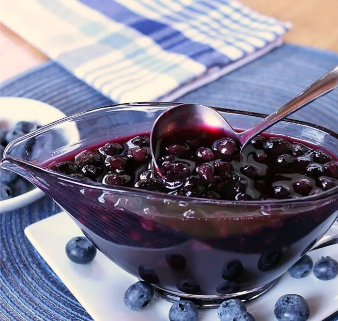 A bowl-full of homemade blueberry sauce